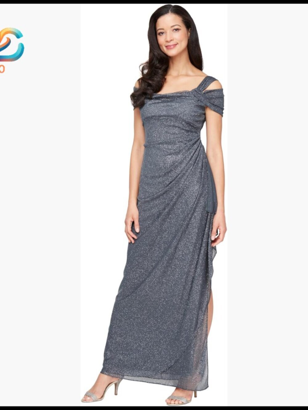 Petite Formal Gown Cold Shoulder Beaded Waist Long Dress Mother Bride